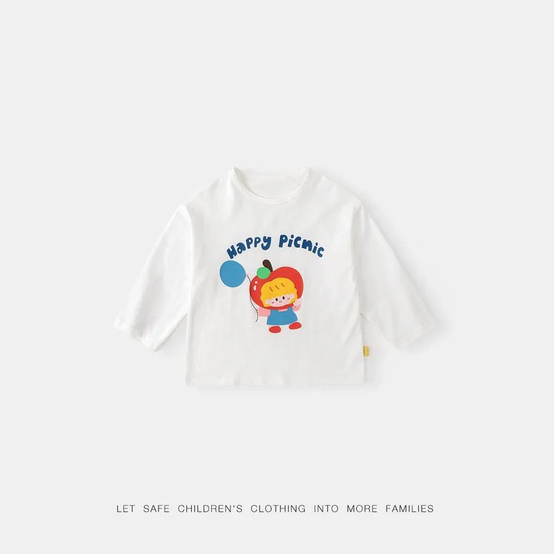 Kids Girls Printed T-shirt Autumn Cartoon Base Long Sleeve Baby Boys Top Versatile Pullover Bottom Children Girls Shirts