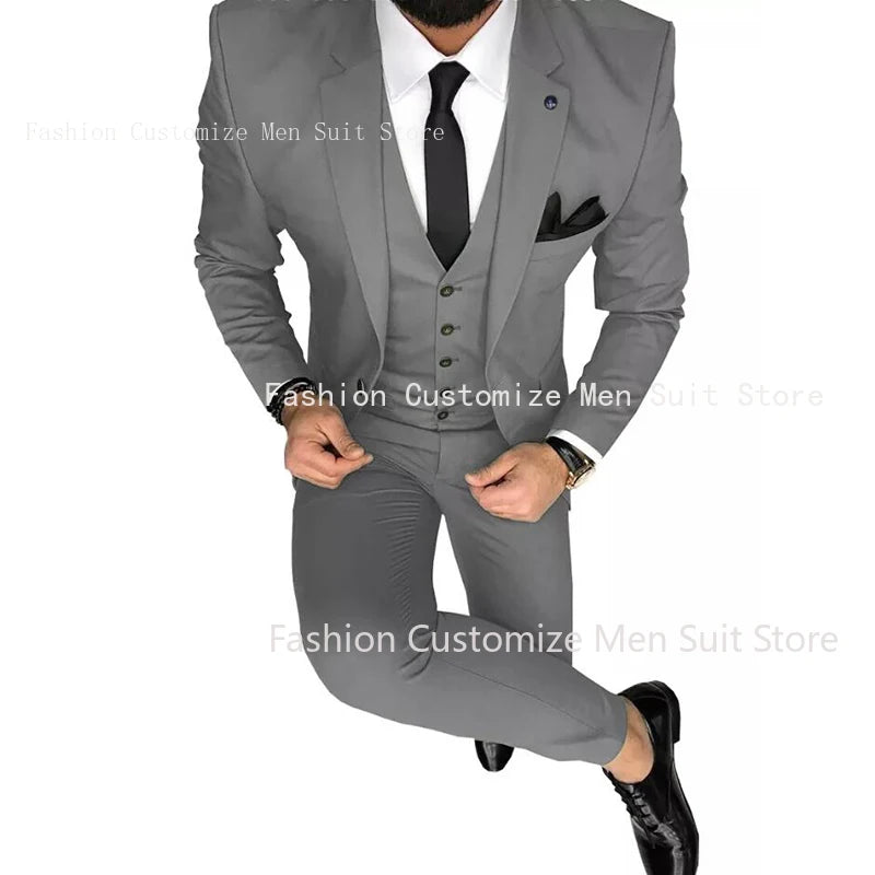 Latest Olive Green Men Suits for Groom 3 Piece Classic Wedding Tuxedo Notched Lapel Best Man Slim Fit Blazer trajes de hombre