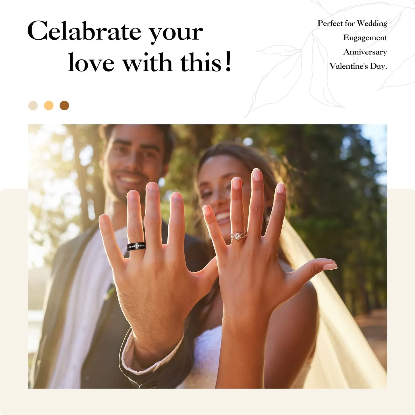 Fashion Couple Rings Women's White Rhinestones Zircon Ring Sets Men's Stainless Steel Zircon Stones Rings Wedding Band Jewelry