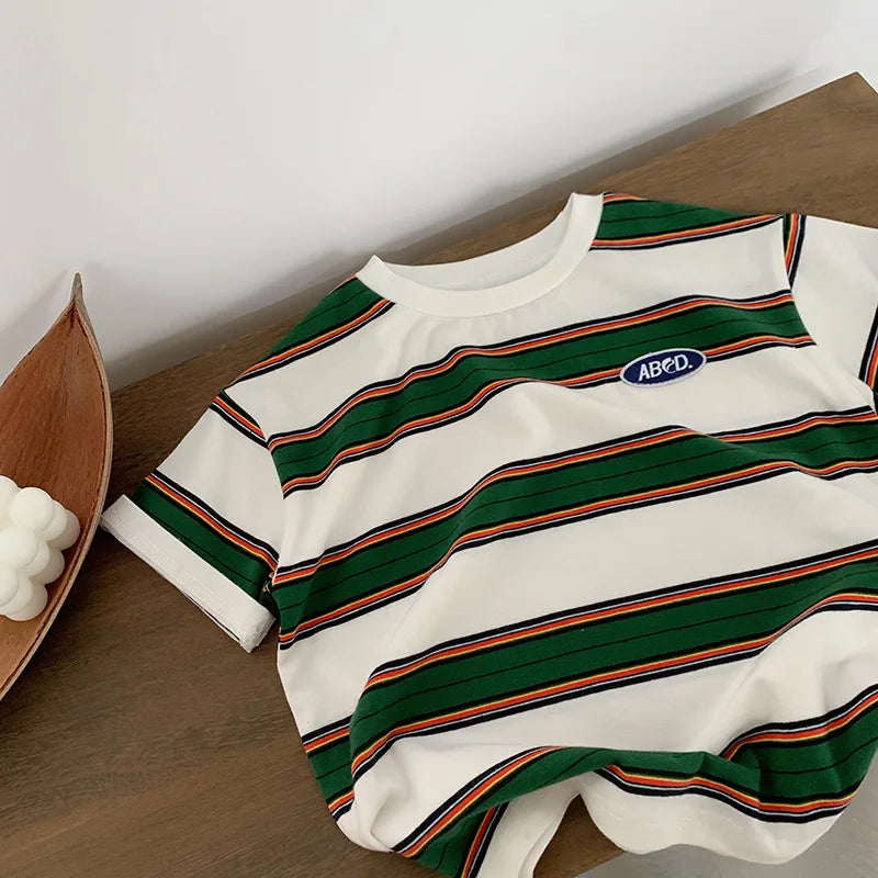 Children's Striped T-shirts For Boys Girls From 2 To 10 Years Old Kids Summer Tees Cotton Loose T Shirt Casual Kids Tops