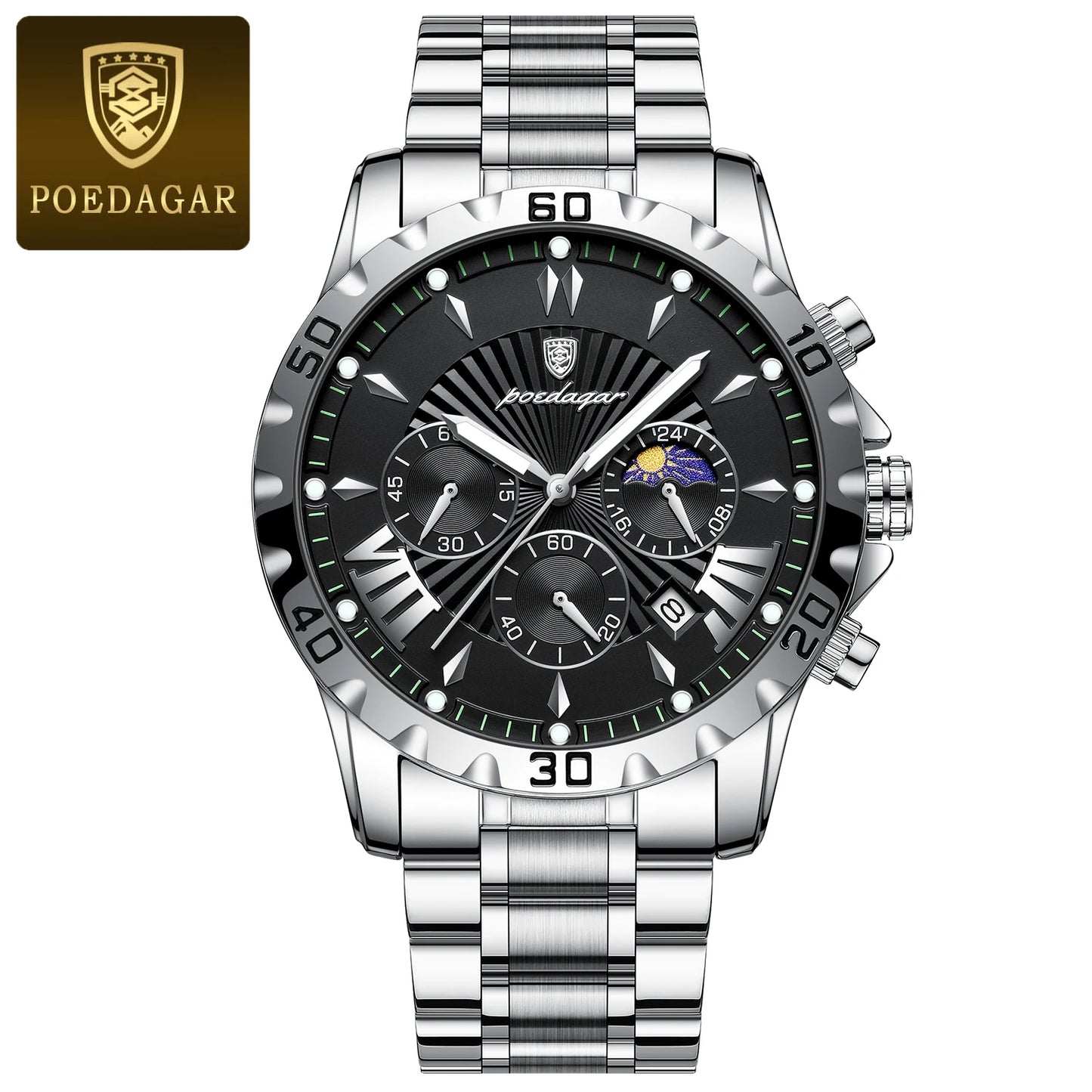 POEDAGAR Luxury Sport Man Watch Chronograph Luminous Waterproof Date Men Watch High Quality Stainless Steel Men's Quartz Watches