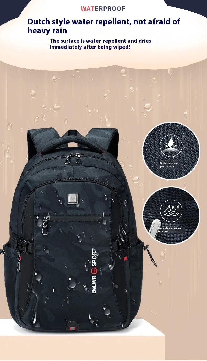 Backpack, male student backpack, computer bag, travel large capacity, thick, handsome, durable, dirt resistant