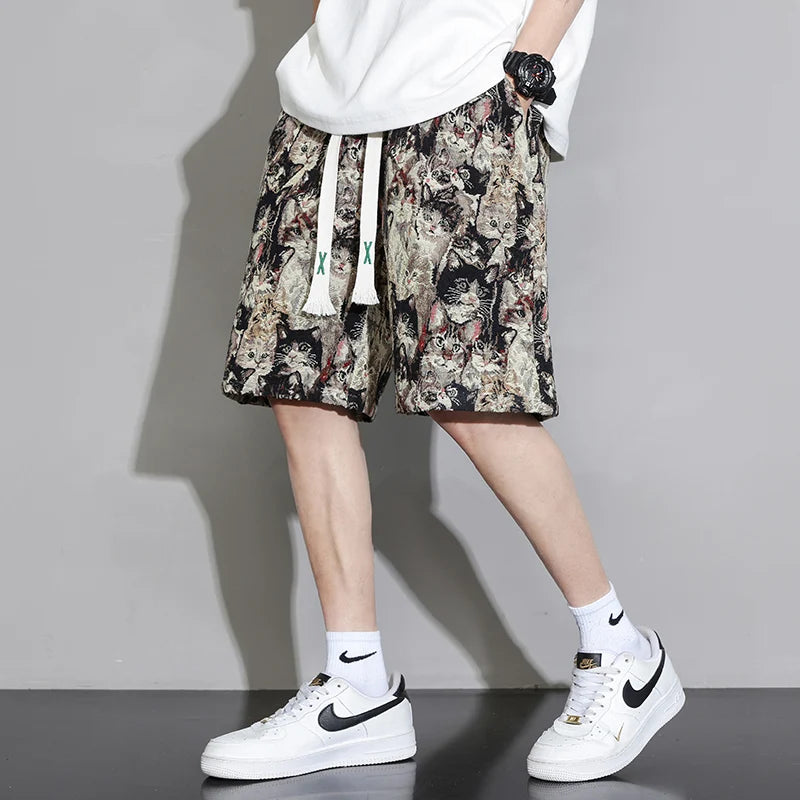 Men's Short Sleeve Summer Fashion Hawaiian Beach Flower Pants Outdoor Sports Pants Casual Breathable Quick Dry Oversized Shorts