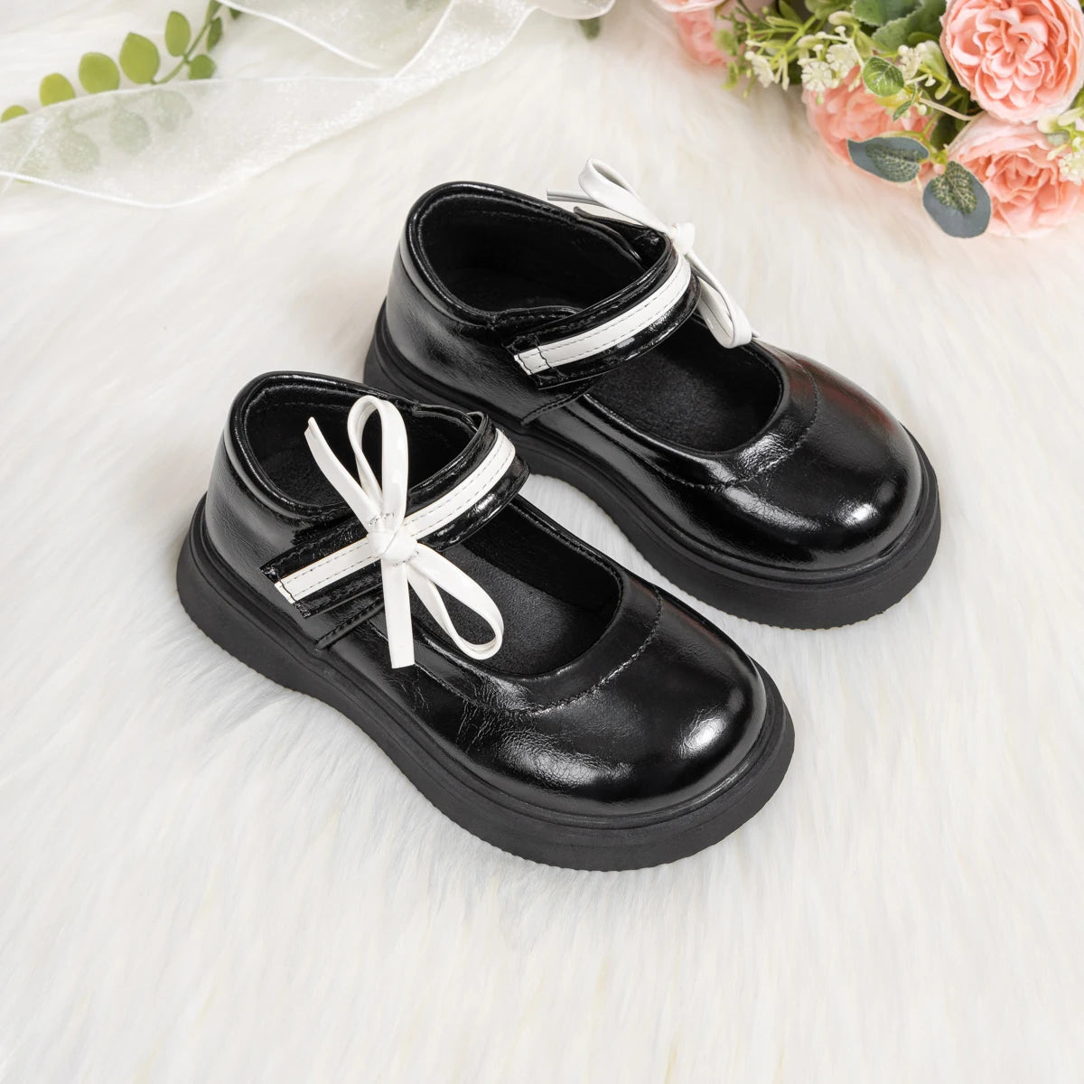Classic Children's Leather Shoes Spring and Autumn Bow Metal Buckle Mary Jane Party Shoes Soft Bottom Black Princess Shoes