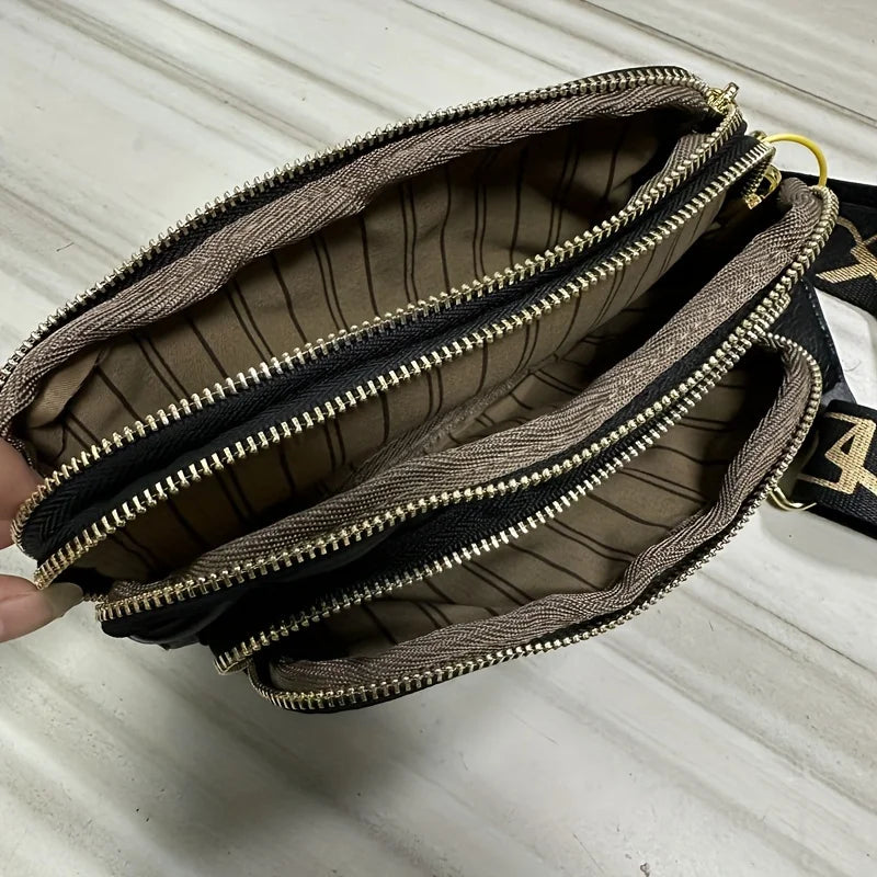 Argyle Pattern Simple Shoulder Bag, Versatile And Casual Crossbody Bag, Zipper Closure, No Print