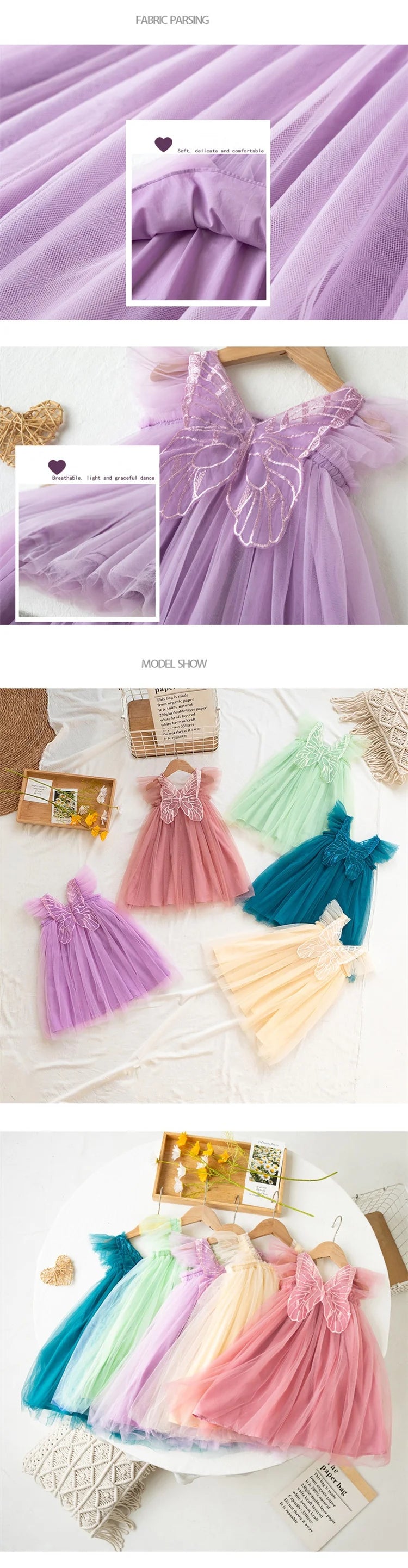 Children's Girl Dresses With Butterfly Wing Fashion Kids Tulle Dress For Girls 2-8Y Summer New Sleeveless Mesh Princess Clothes