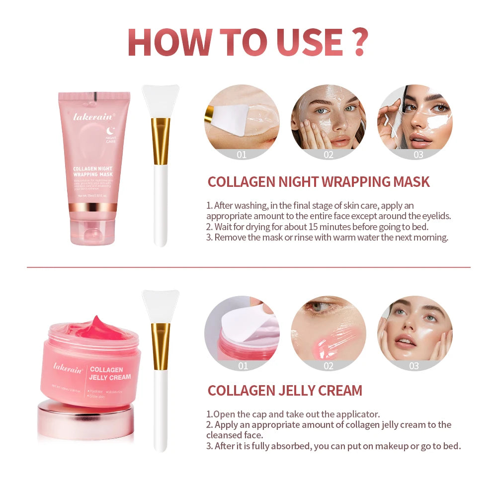 Collagen Jelly Cream Hydrolyzed Collagen Overnight Facial Mask Wrapping Peel-Off Mask Hydrating Firming Moisturizing SkinCare