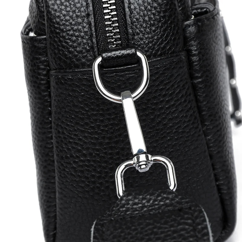 100% Cowhide 3 Layers Crossbody Shoulder Bag Luxury Genuine Leather Messenger Bag Fashion Daily Use For Women Wallet HandBag