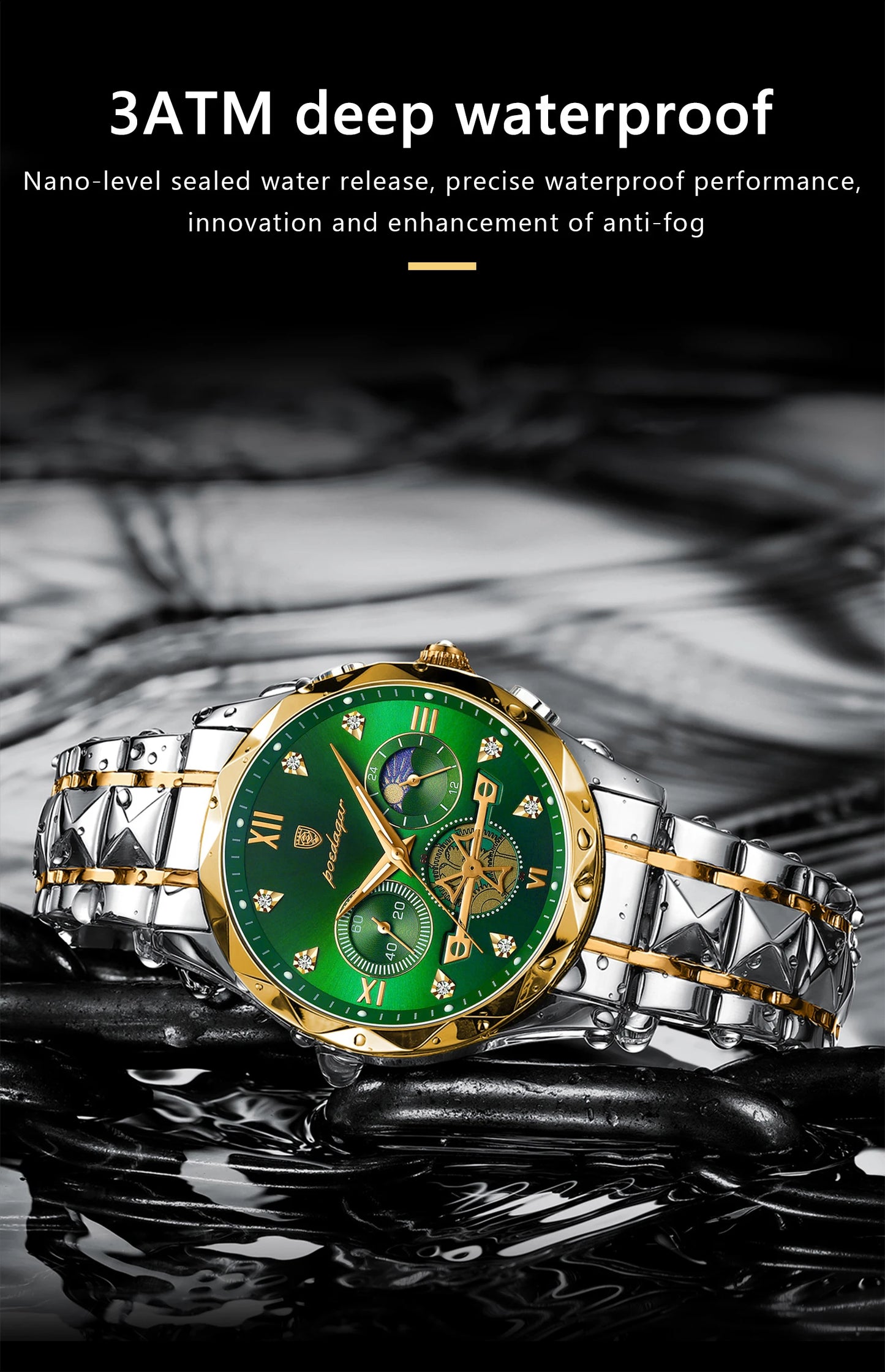 POEDAGAR Top Trendy Men Wristwatch Stainless Steel Chronograph Man Watch Waterproof Luminous Business Men's Quartz Watches Reloj