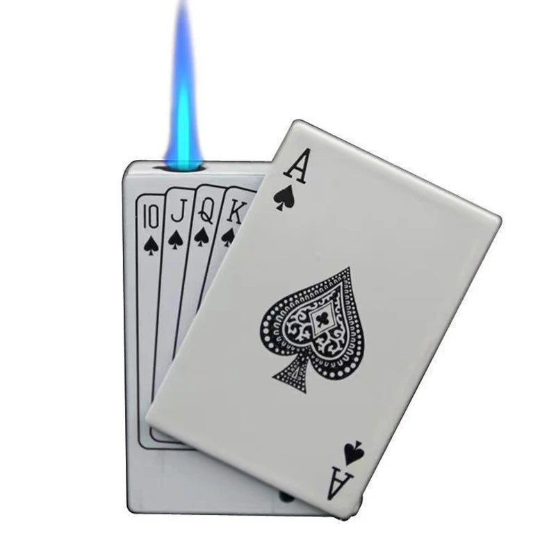 Creative Poker Ace of Spades Lighter Butane Windproof Straight Metal Lighter Men's Fun Toy Cigarette Lighter