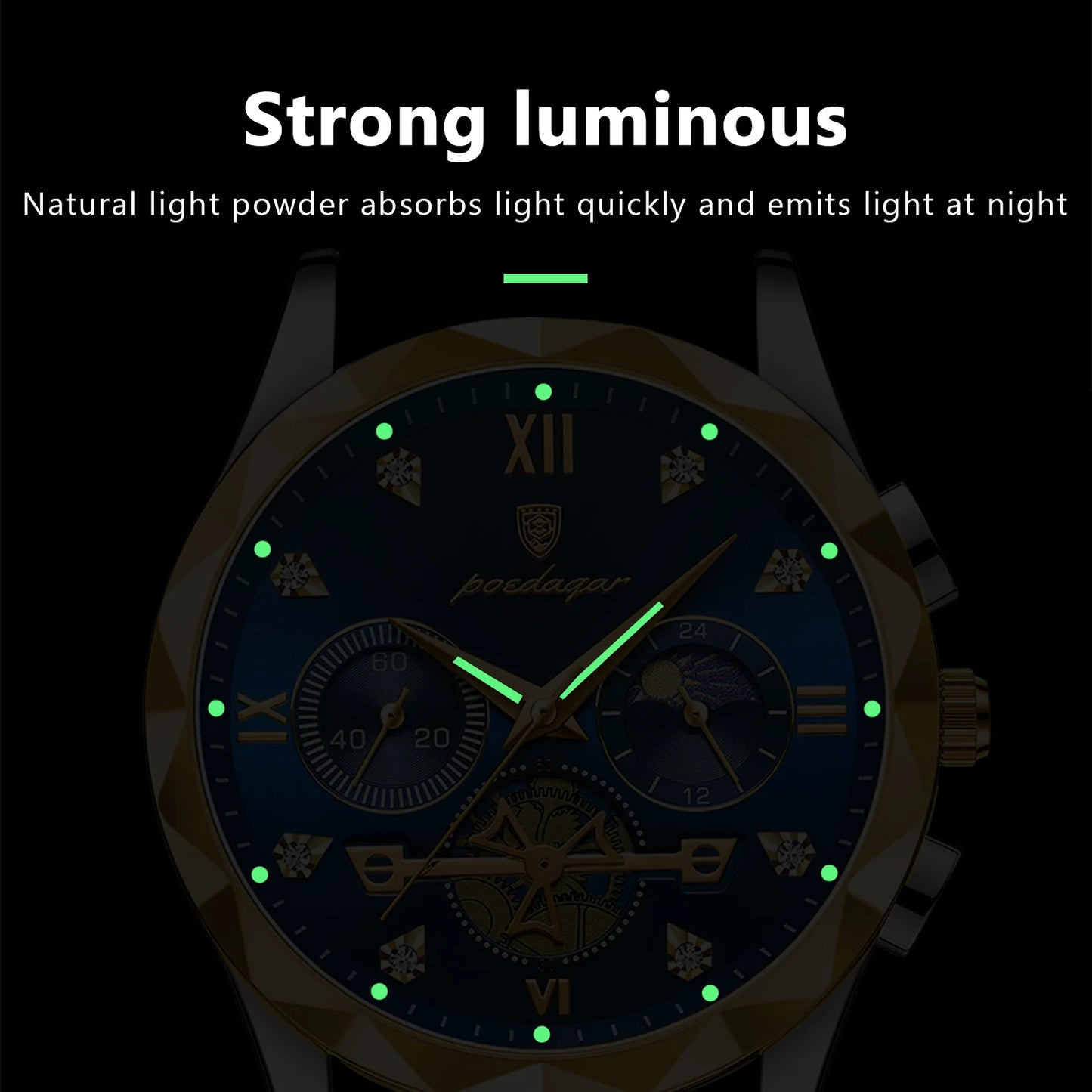 POEDAGAR Fashion Luxury Man Wristwatch Stainless Steel Quartz Watches for Men Waterproof Luminous Chronograph Sports Men's Watch
