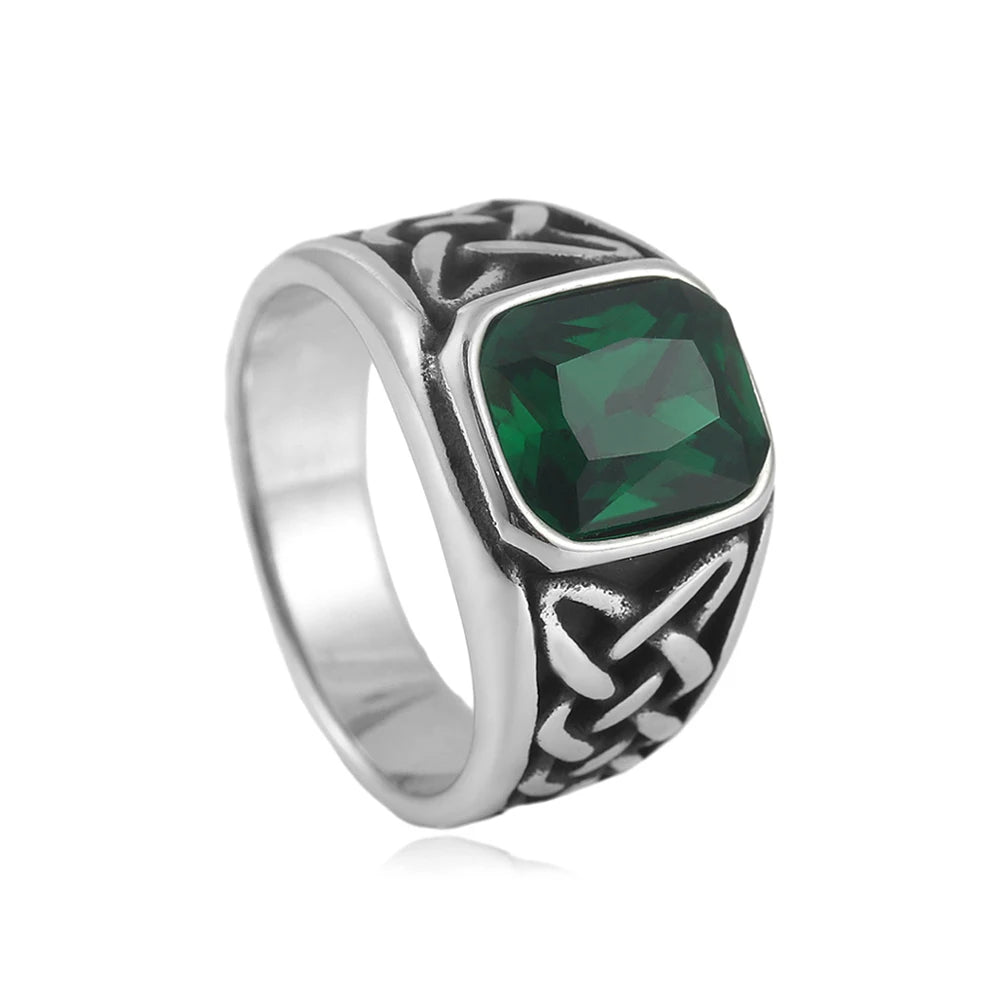 Punk Vintage Square Red Stone Signet Rings For Men Women Stainless Steel Nordic Vikings Knot Rune Ring Fashion Jewelry Wholesale