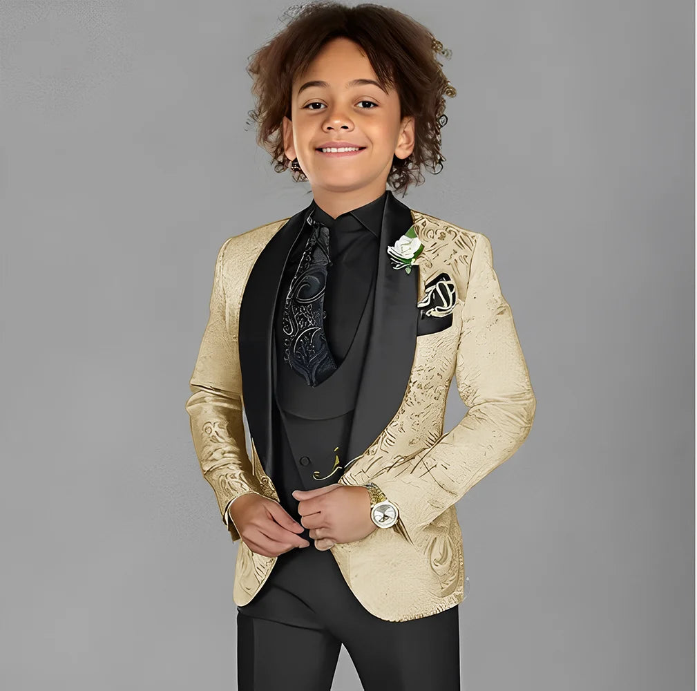 Jacquard Boys Suit 3 Piece Set Wedding Tuxedo for Kids Party Jacket Pants Vest 2-16 Years Old Formal Suit Customization