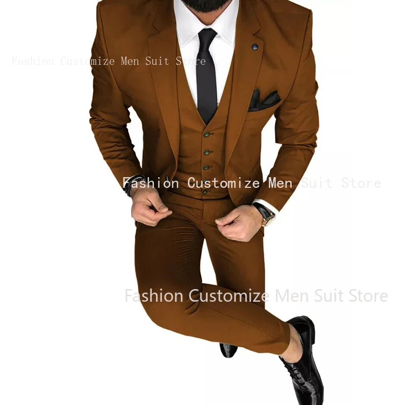 Latest Olive Green Men Suits for Groom 3 Piece Classic Wedding Tuxedo Notched Lapel Best Man Slim Fit Blazer trajes de hombre