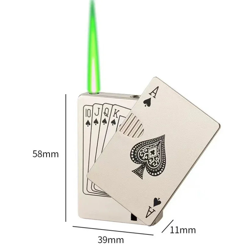 Creative Poker Ace of Spades Lighter Butane Windproof Straight Metal Lighter Men's Fun Toy Cigarette Lighter