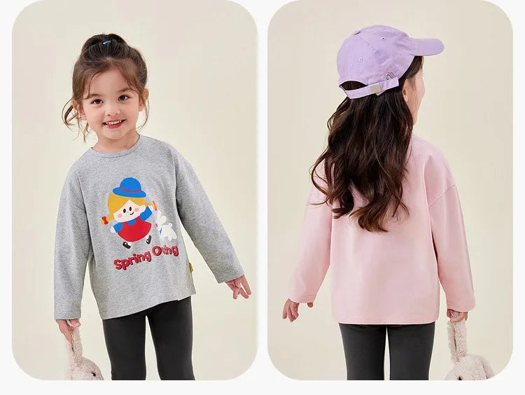 Kids Girls Printed T-shirt Autumn Cartoon Base Long Sleeve Baby Boys Top Versatile Pullover Bottom Children Girls Shirts