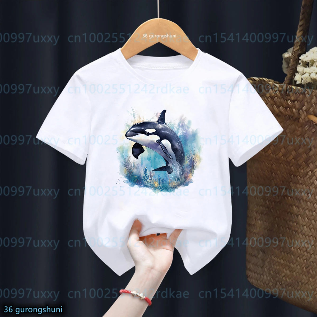 New Kids Tshirt Funny Killer Whale Graphic Dolphin Printed Boys Tshirt Fashion Trendy Boys/Girls Blue Gray Tshirt Tops Wholesale