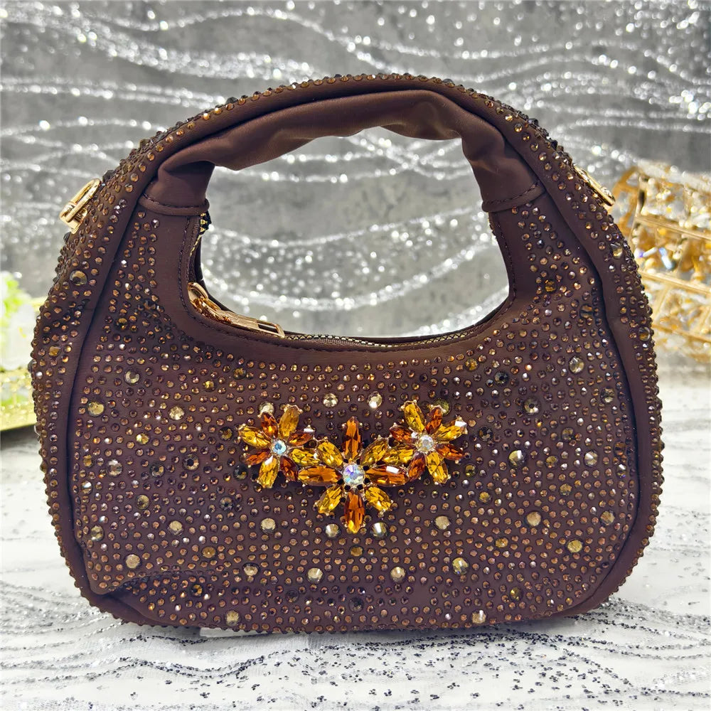 Popularity Pointed Toe High Heels Shoes and Bags Set With Rhinestone for Women Wedding Party Elegant Luxury Fashion