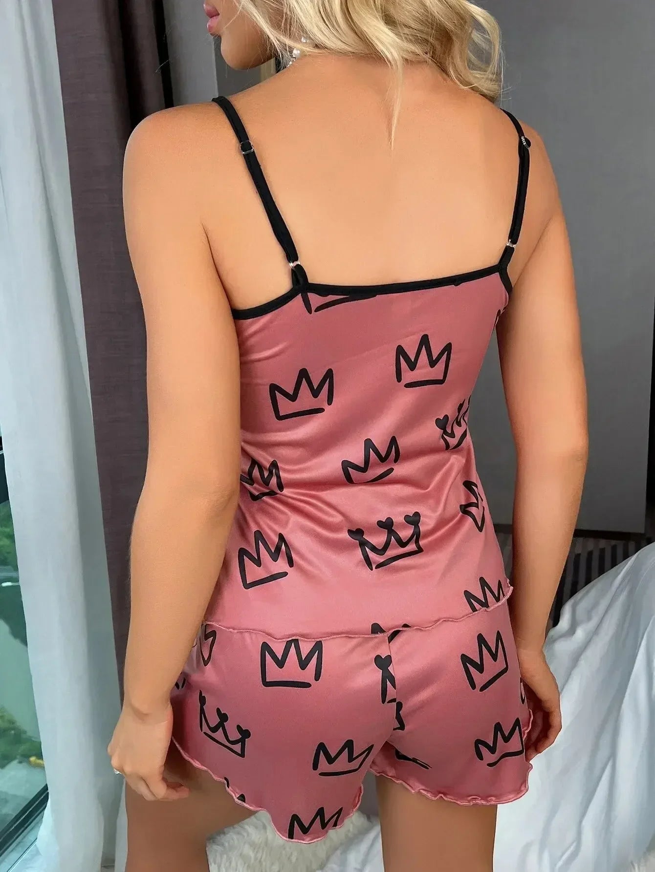 Sleepwear Women 2 Pieces Pajama Set Sexy Lingerie Love Printed Sleeveless Cami Top & Shorts Sets Loungewear Pijamas