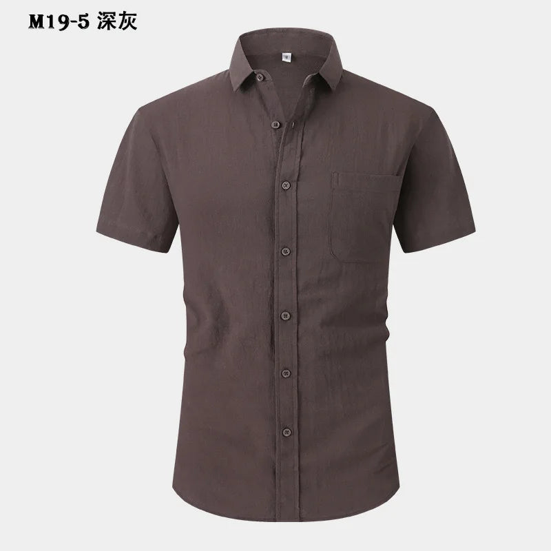 Men's short-sleeved shirts are casual, trendy, comfortable, cool on the street, versatile, simple and slimming in summer