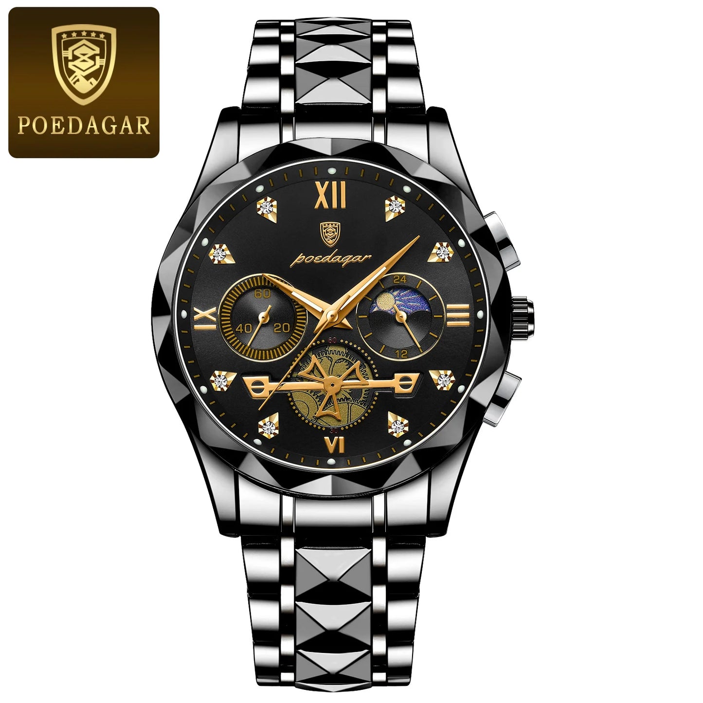 POEDAGAR Top Trendy Men Wristwatch Stainless Steel Chronograph Man Watch Waterproof Luminous Business Men's Quartz Watches Reloj