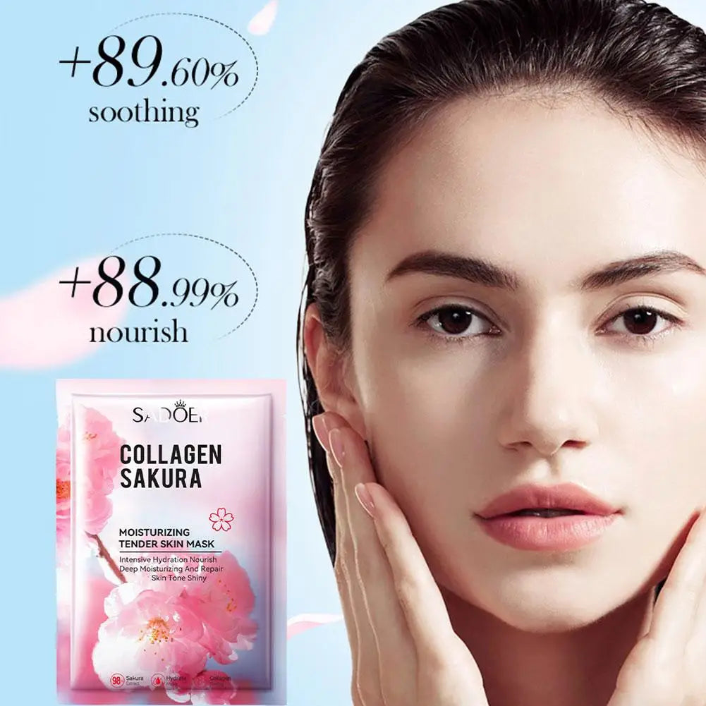 Sakura Collagen Face Mask Moisturizing Firming anti-Wrinkles fading Fine Lines Facial Mask Beauty Skin Care 1/3/5/10pcs