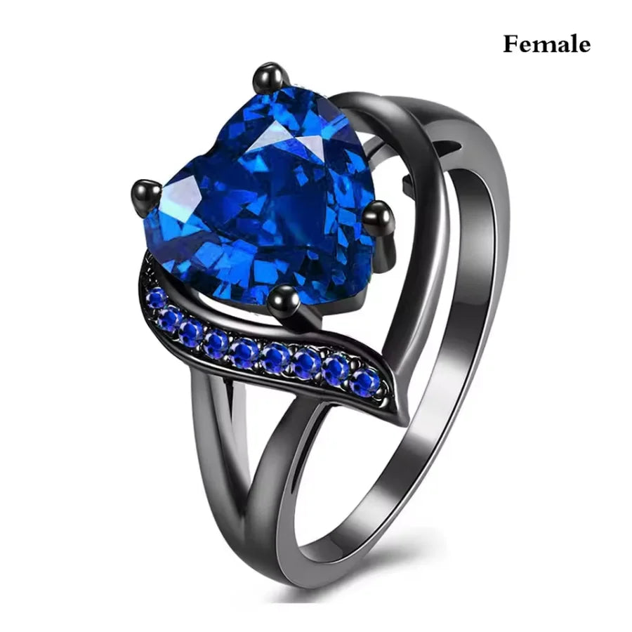 Fashion Couple Rings Romantic Women Heart Blue Rhinestones Zircon Ring Men Stainless Steel Celtic Dragon Ring Jewelry Wholesale