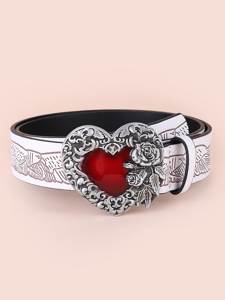 Hip Hop Punk Belt Retro Fashion Personality White Wide Edge Love Casual Versatile Belt Women's Fashion Y2K Couple