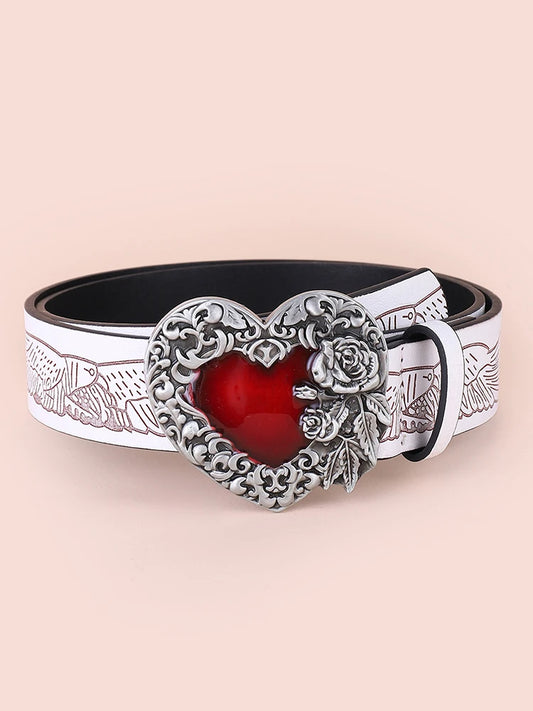 Hip Hop Punk Belt Retro Fashion Personality White Wide Edge Love Casual Versatile Belt Women's Fashion Y2K Couple