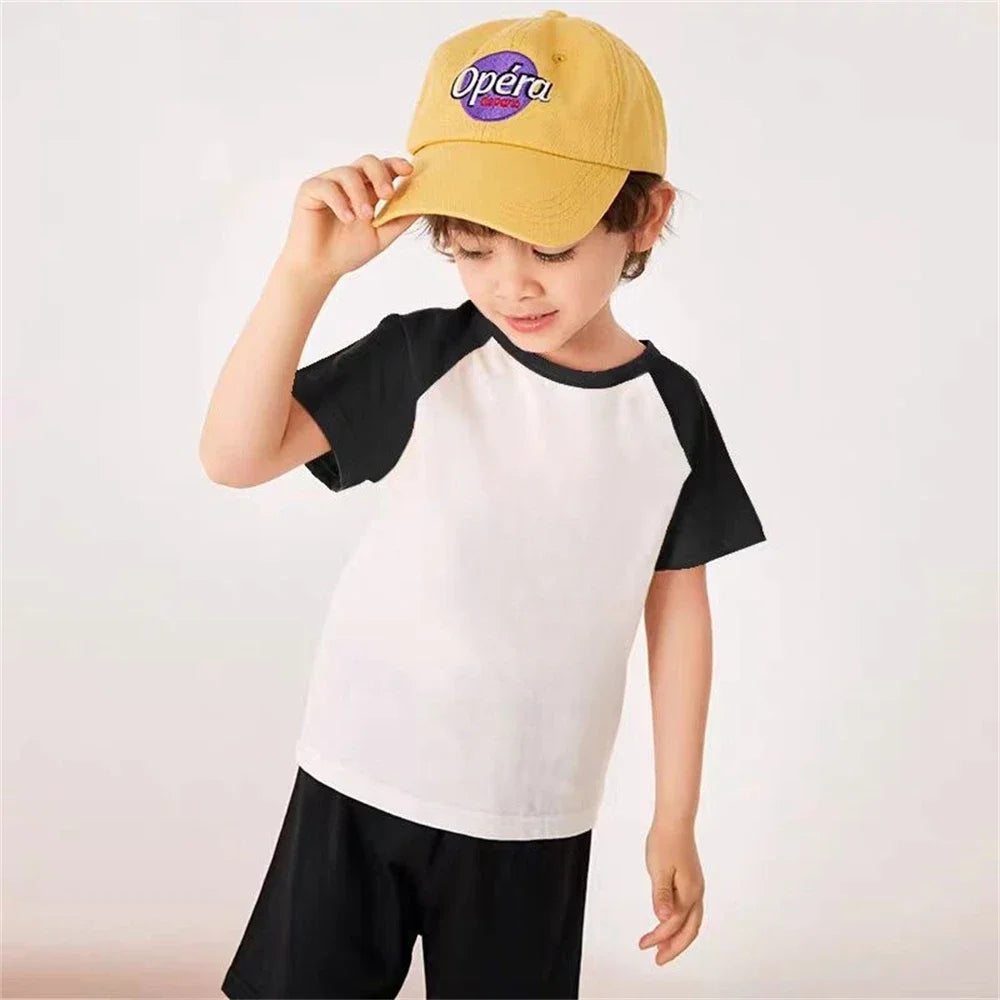 Kids T-shirt Summer Cotton Top Boys Girls Solid Color Blank T-shirt O Neck Round Neck Short Sleeve Pair of White Top T-shirt