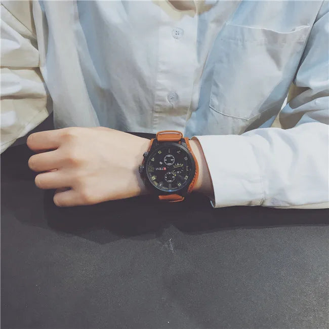 Hot Fashion Watch Men Large Dial Sport Watches Leather Strap Oversized Quartz Wrist Watch Army Military Clock Relogios Masculino