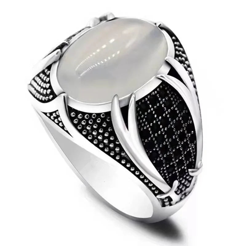 Fashion Stainless Steel Rings Vintage Carved Pattern Black/White/Red Zircon Stone Rings for Men Accessories Wedding Jewelry 6-14
