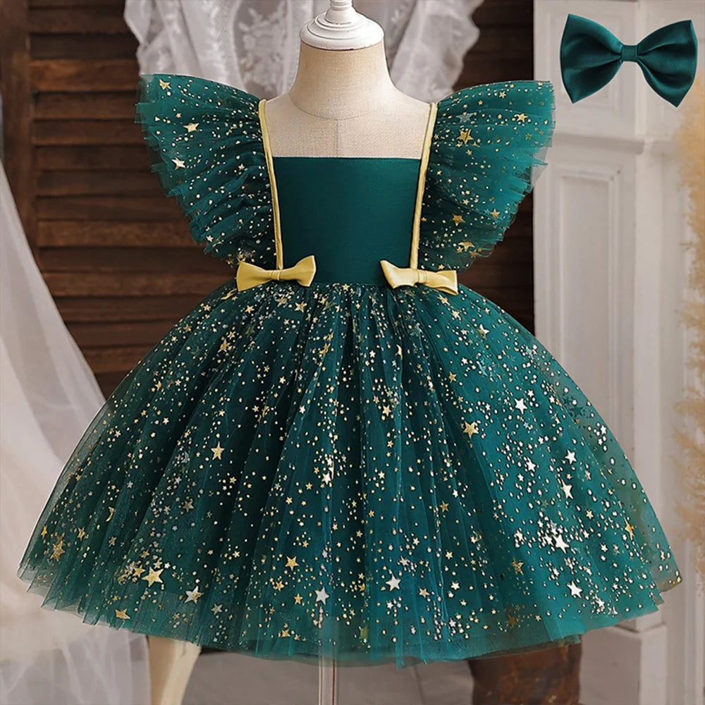 Mickey Minnie Mouse Princess Dress for Girls Sequined Star Ruffle Bow Tutu Baby Formal Gala Prom Gown Kids Evening Party Costume