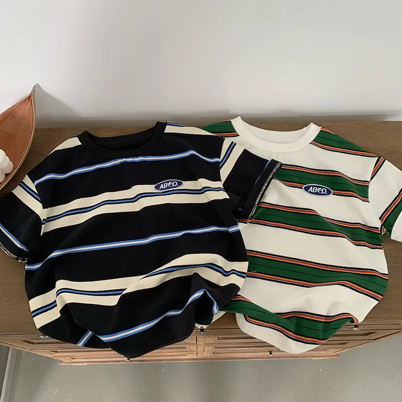Children's Striped T-shirts For Boys Girls From 2 To 10 Years Old Kids Summer Tees Cotton Loose T Shirt Casual Kids Tops