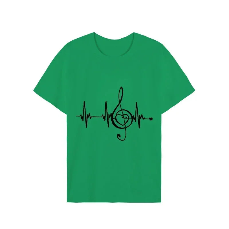 Men's Black Shirts Short Sleeves T-Shirts Oversized Summer Tops Music Note Heartbeat Funny Tshirts for Men Design Music Tee Tops