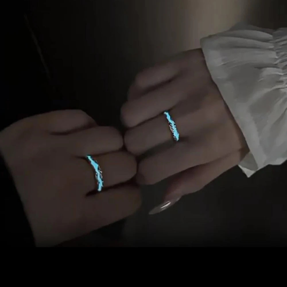 Romance Luminous Couple Ring Fashion Women Men Adjustable Finger Glow in Dark Blue Light Rings Vintage Luxury Love Couples Rings