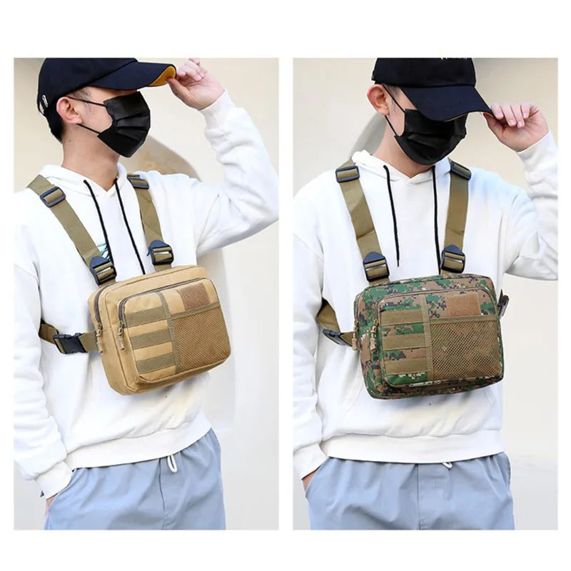 Unisex Multi-function Tactical Vest Fashion Hip-hop Streetwear Chest Rig Bag Waterproof Oxford Sport Backpack with Zipper Closure