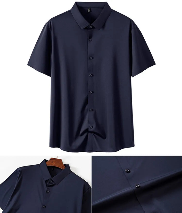 High Quality Summer Business Shirts For Men Short Sleeve Button Wrinkle Free Elasticity Social Black Office Dress Shirts US Size