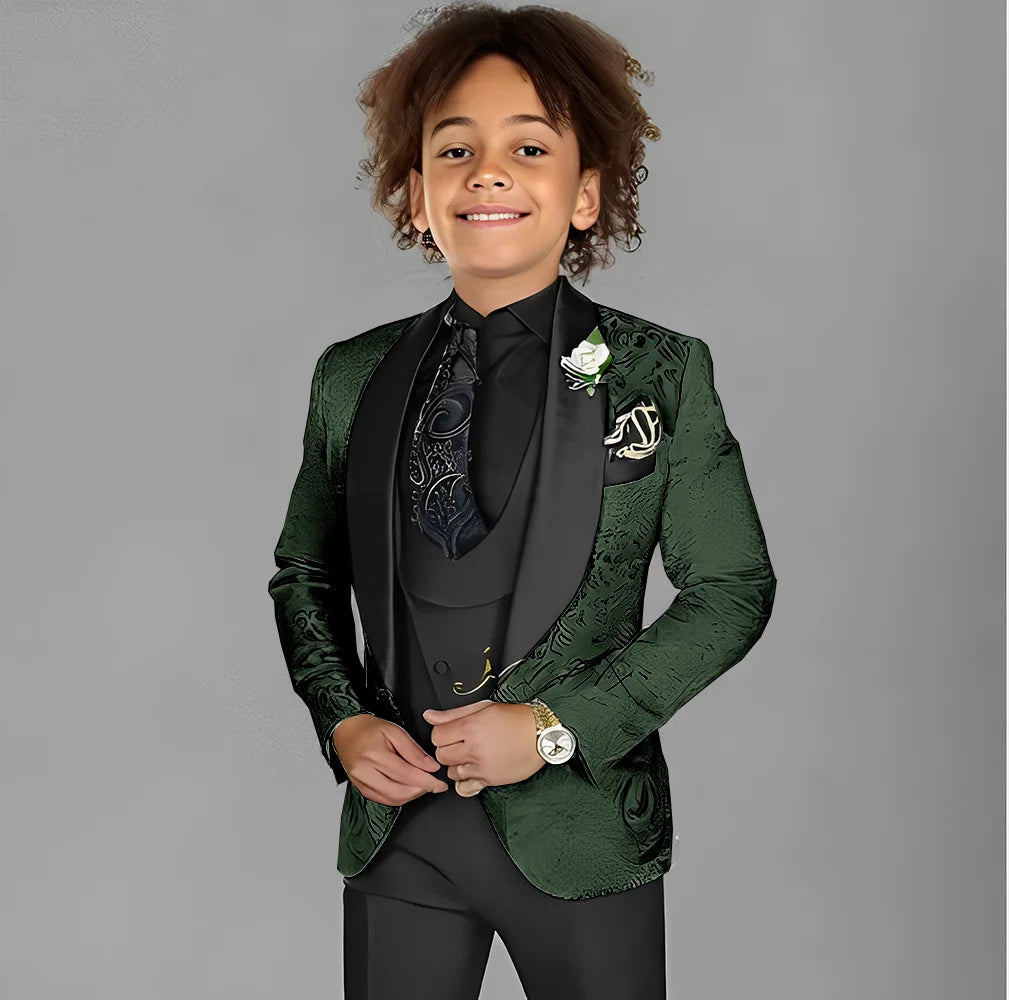 Jacquard Boys Suit 3 Piece Set Wedding Tuxedo for Kids Party Jacket Pants Vest 2-16 Years Old Formal Suit Customization