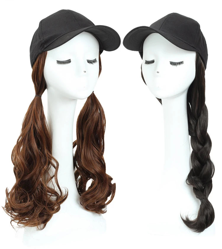 Long Straight Hat Wig Natural Brown Wigs Connect Synthetic Synthetic Baseball Cap Hair Wig Hat Wig Adjustable for Women