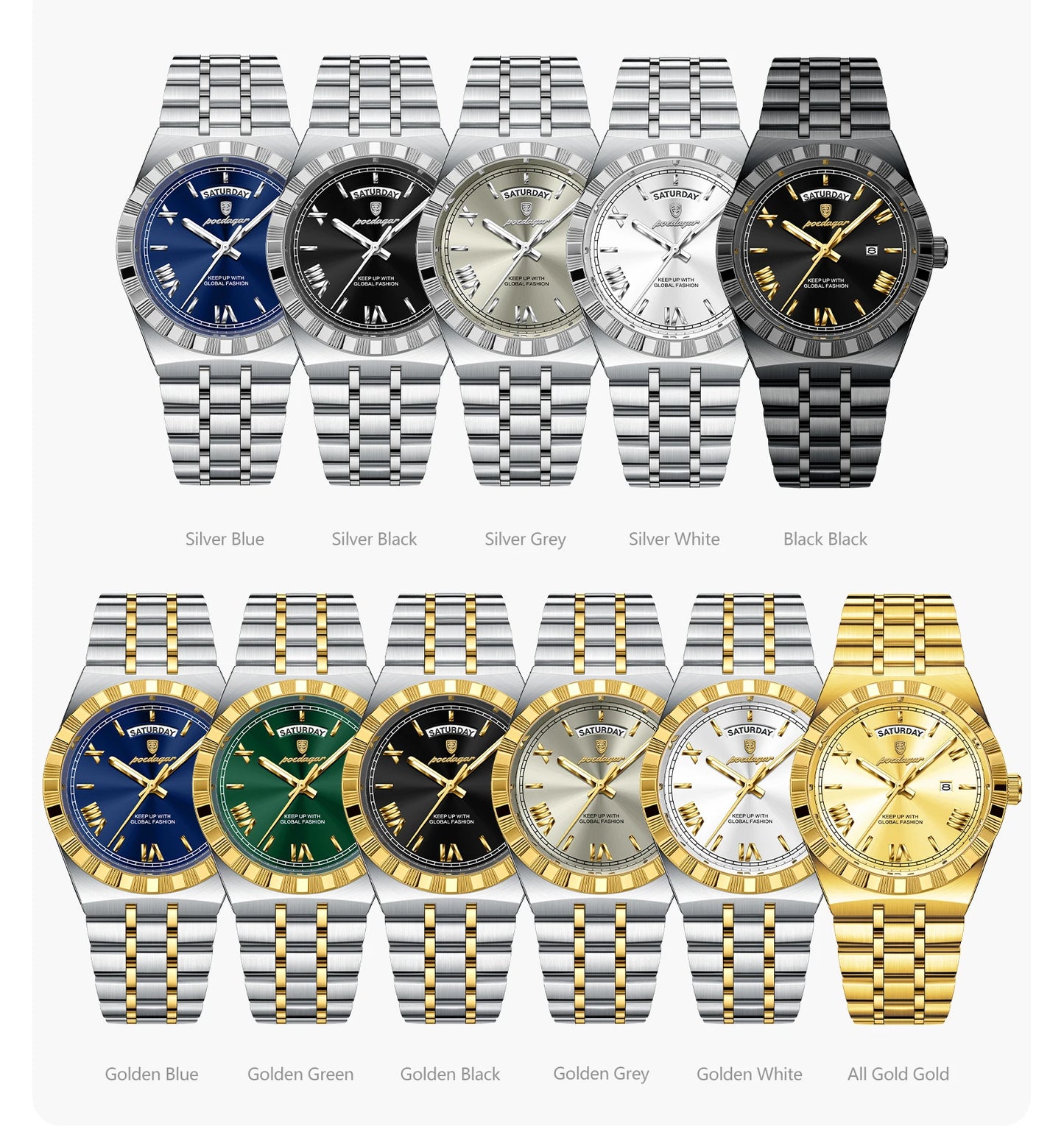 POEDAGAR Original Men's Watch Luminous Waterproof Week Date Man Wristwatch Stainless Steel Business Quartz Watches For Men Reloj