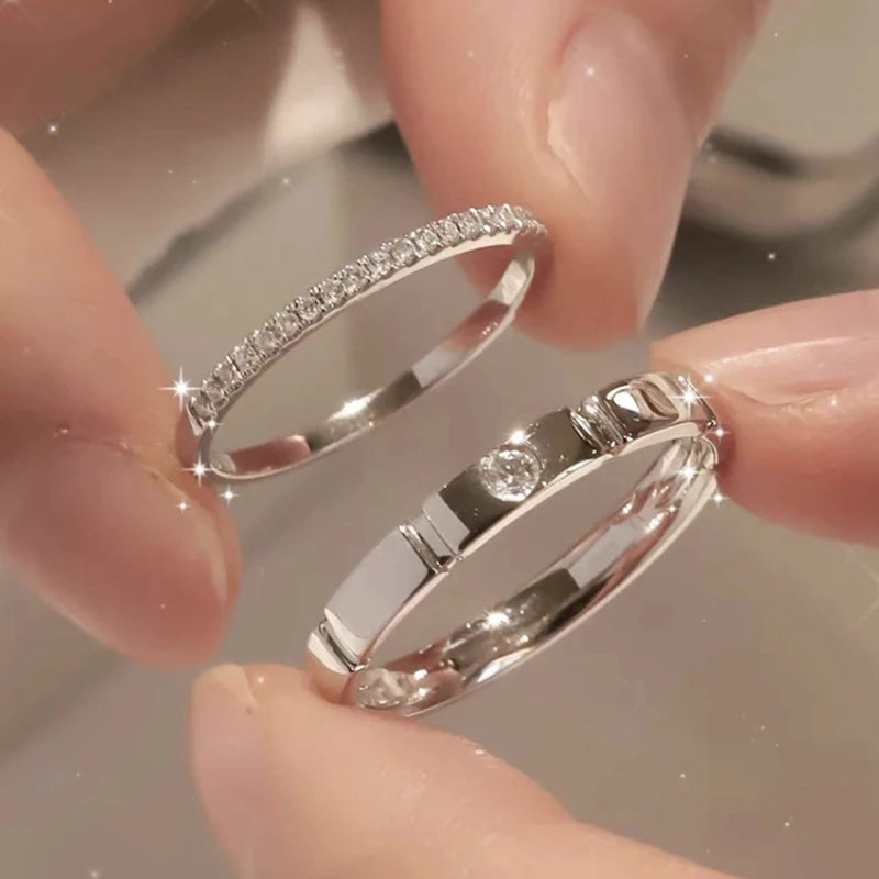 925 Sterling Silver Bow Couple Open Ring Wedding Proposal Ring Flash Diamond Men and Women Pair Ring New Fashion Jewelry Gift