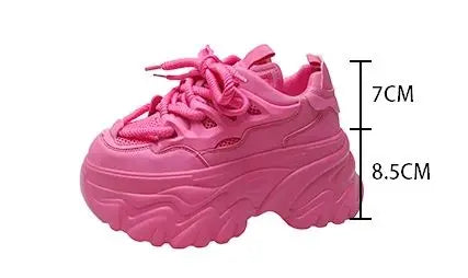 Hidden Heels White Chunky Sneakers Women Breathable Lace Up High Platform Shoes Woman 2025 Autumn Non-Slip Thick Bottom Sneakers