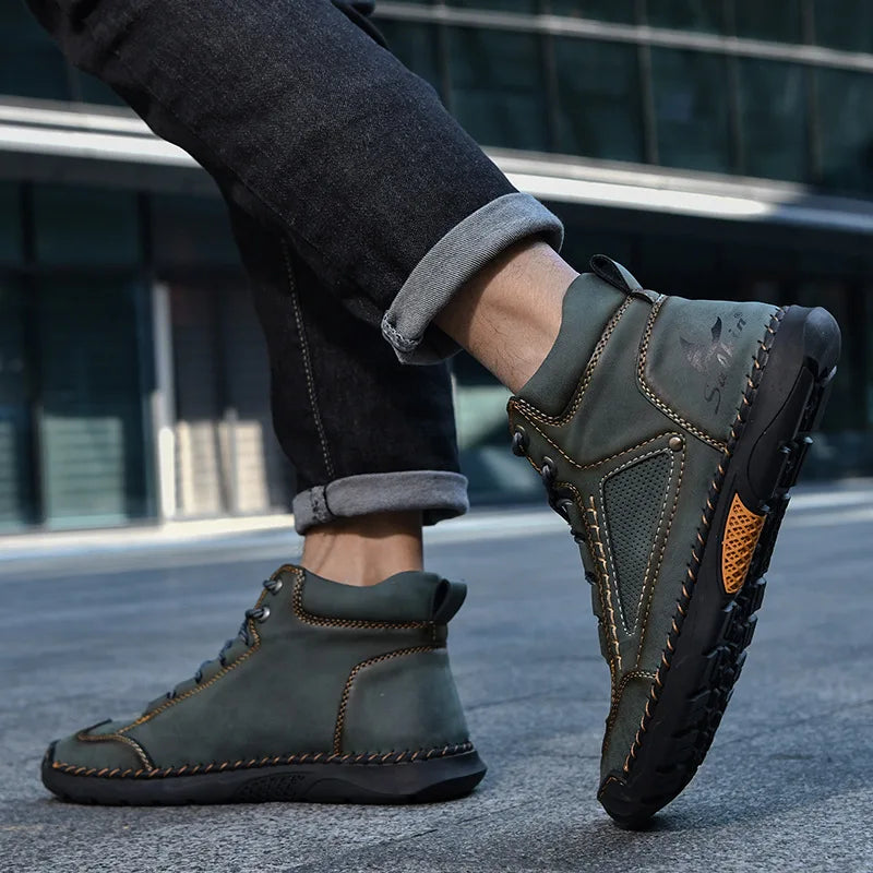 New 2025 Handmade Men Boots Design Sneakers Man Outdoor Casual Leather Men Shoes Ankle Boots Fall Breathable Hot Sale