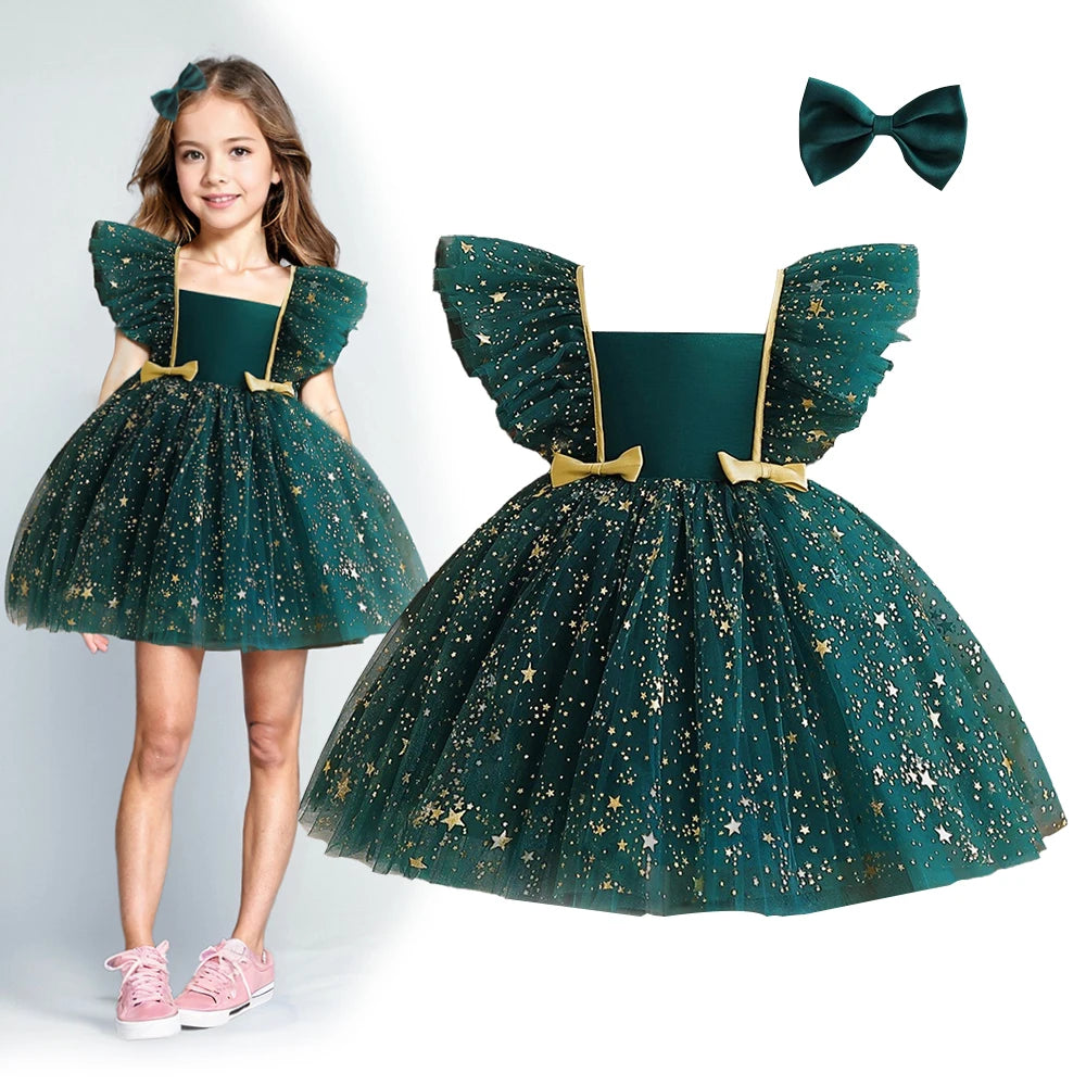 Mickey Minnie Mouse Princess Dress for Girls Sequined Star Ruffle Bow Tutu Baby Formal Gala Prom Gown Kids Evening Party Costume