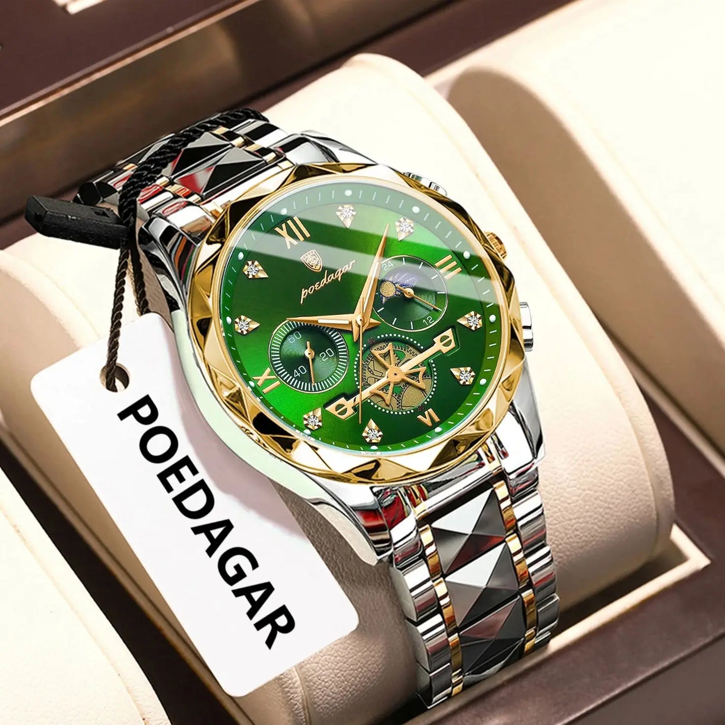 POEDAGAR Top Trendy Men Wristwatch Stainless Steel Chronograph Man Watch Waterproof Luminous Business Men's Quartz Watches Reloj