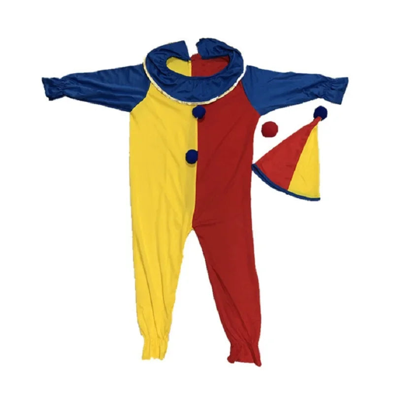 Children Halloween Buffoon Costumes Baby Clown Cosplay Costume Circus Jumpsuits Kids Christmas Day New Year Rompers Hat