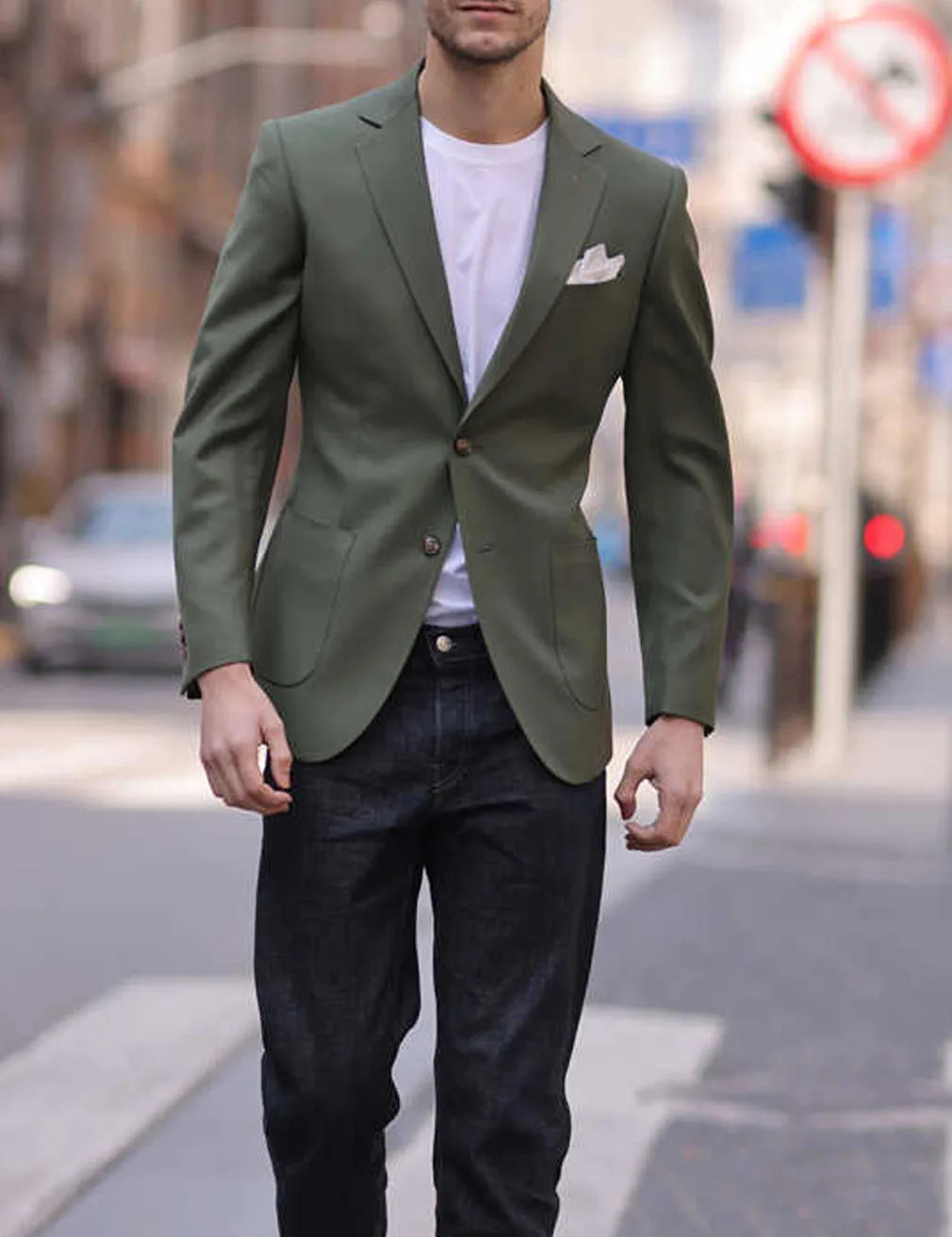 High Quality Olive Green Men's Suits Slim Fit Formal Business Casual jacket Bespoke Peaked Lapel Blazer Wedding Groom Dress