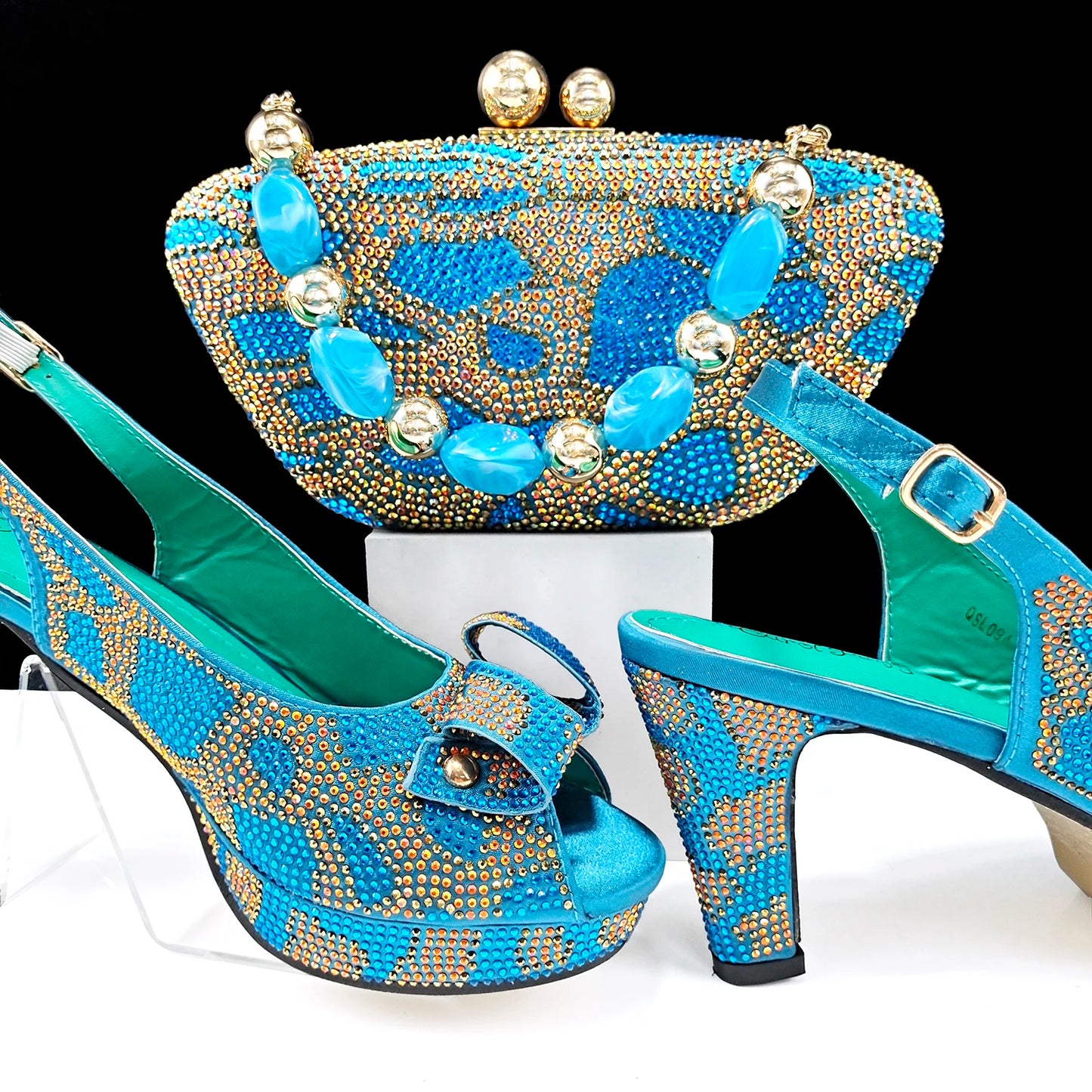 Fashion Design African Style Banquet Shoes And Bag Sexy High Heels And Full Diamond Dual Purpose Mini Bag Ladies Shoes