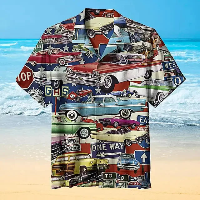 Hawaiian Shirt Car 3d Printed Shirts Men's Women's Beach Blouse Men's Vocation Lapel Shirts Cuba Camisas Men's Clothing